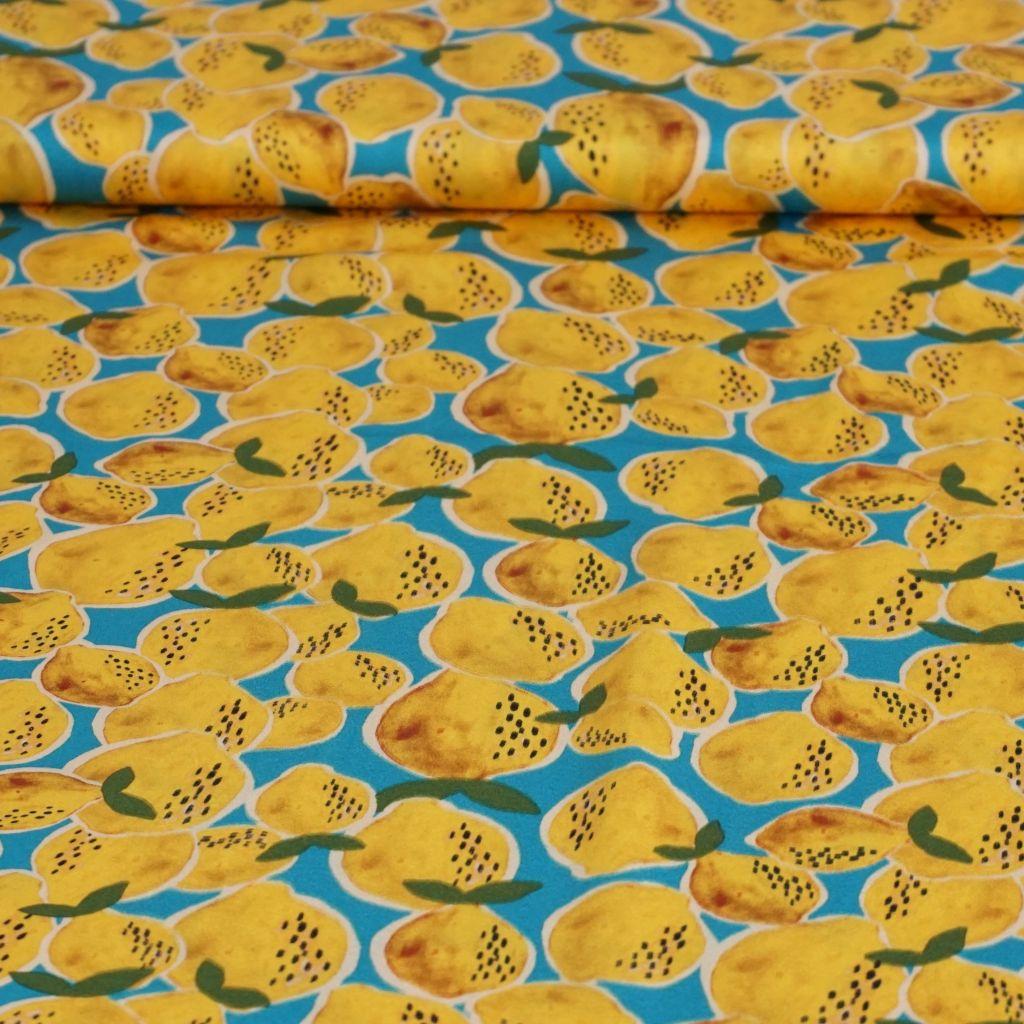 Viskose Druck Zitronen gelb türkis